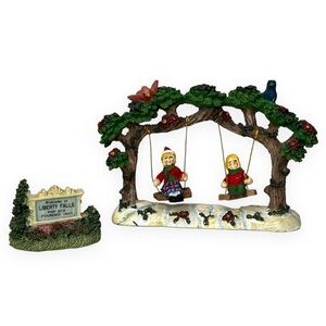 VTG The Liberty Falls Welcome Marquee Town Sign Children Swing Christmas Village